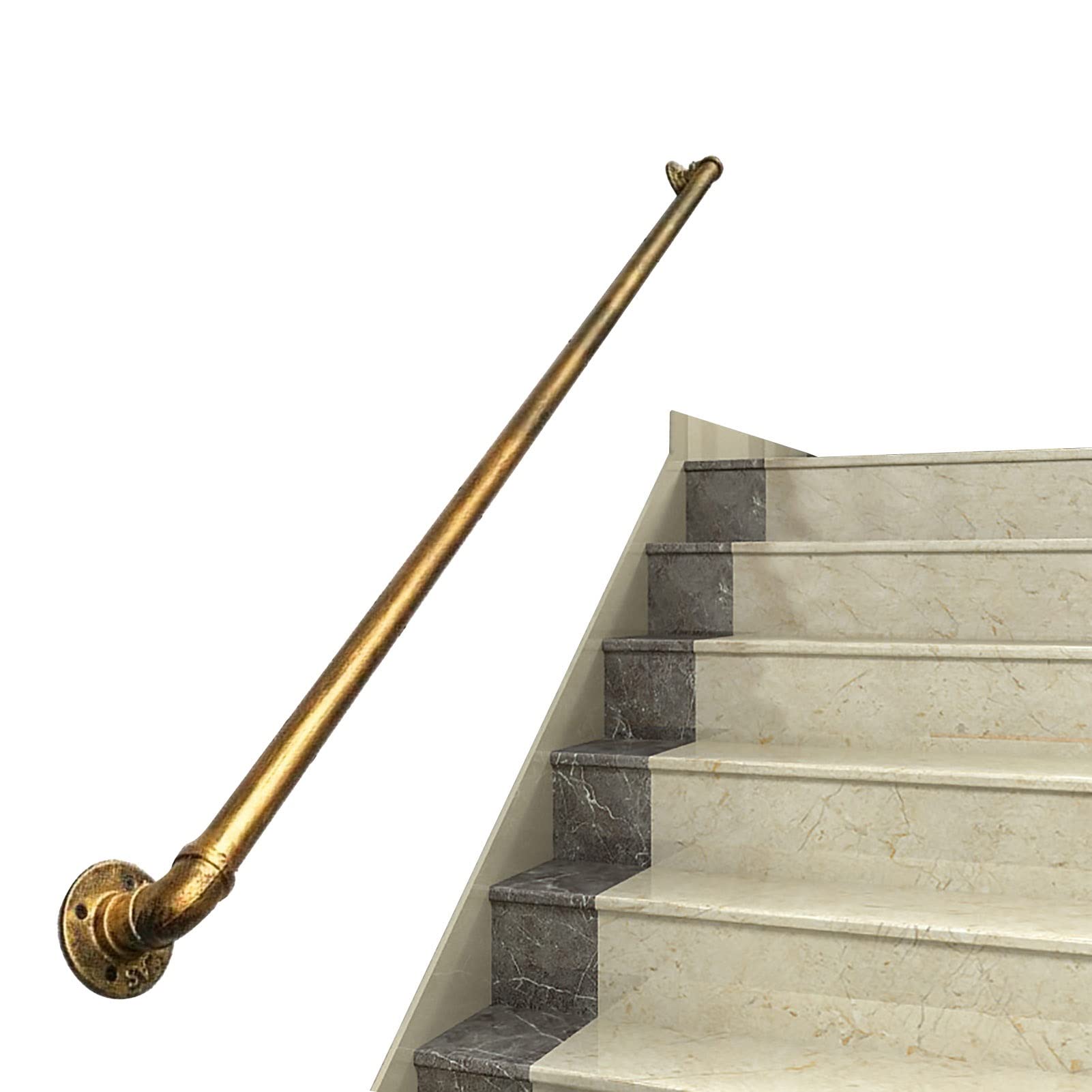 KHLMSRXJ Industrial Stair Banister Handrail | Wall Mounted Handrails for Stairs 1 2 3 4 5 6 Metres, Stairway Railing | Hand Rails for Indoor Stairs and Outdoor Step, Bronze/11Ft/3.3M