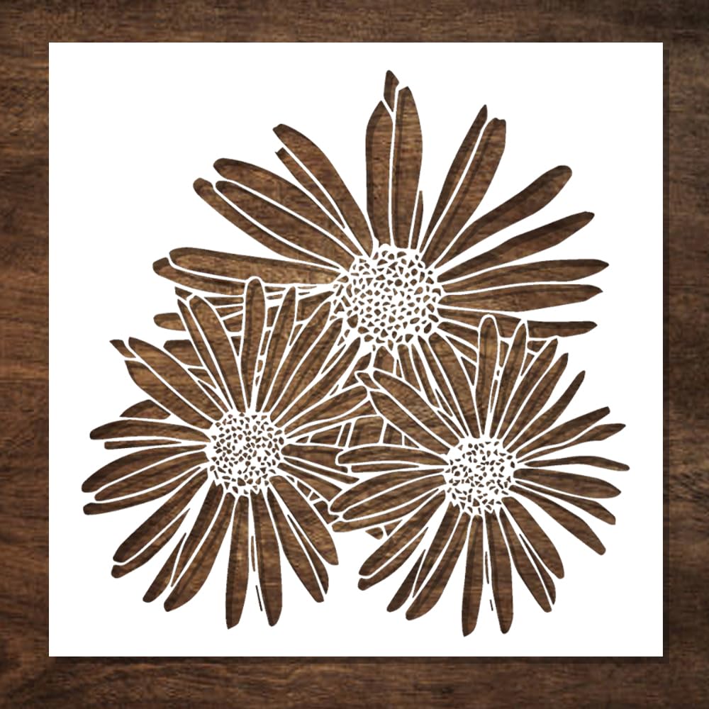 Daisy Stencil - Flower Stencils for Painting on Wood, Canvas, Paper, Furniture - Stencils for Crafts Reusable for Art, Cards, Journaling & Pattern Template -Floral Wall Stencil (12x12 inch)
