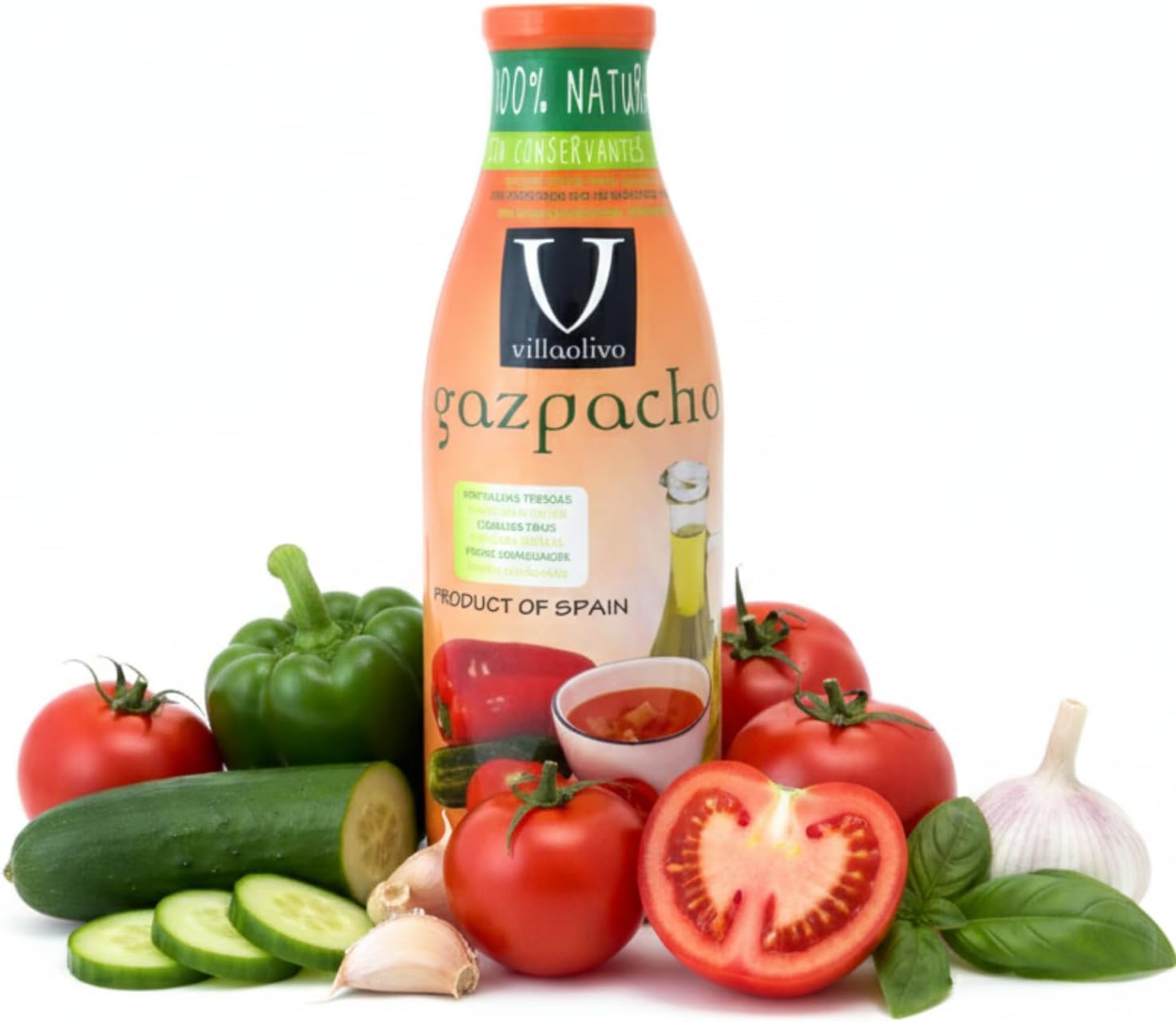 Villaolivo - Gaspacho 1L | Lot de 6 bouteilles en verre | Recette traditionnelle, 100% naturelle et sans conservateurs