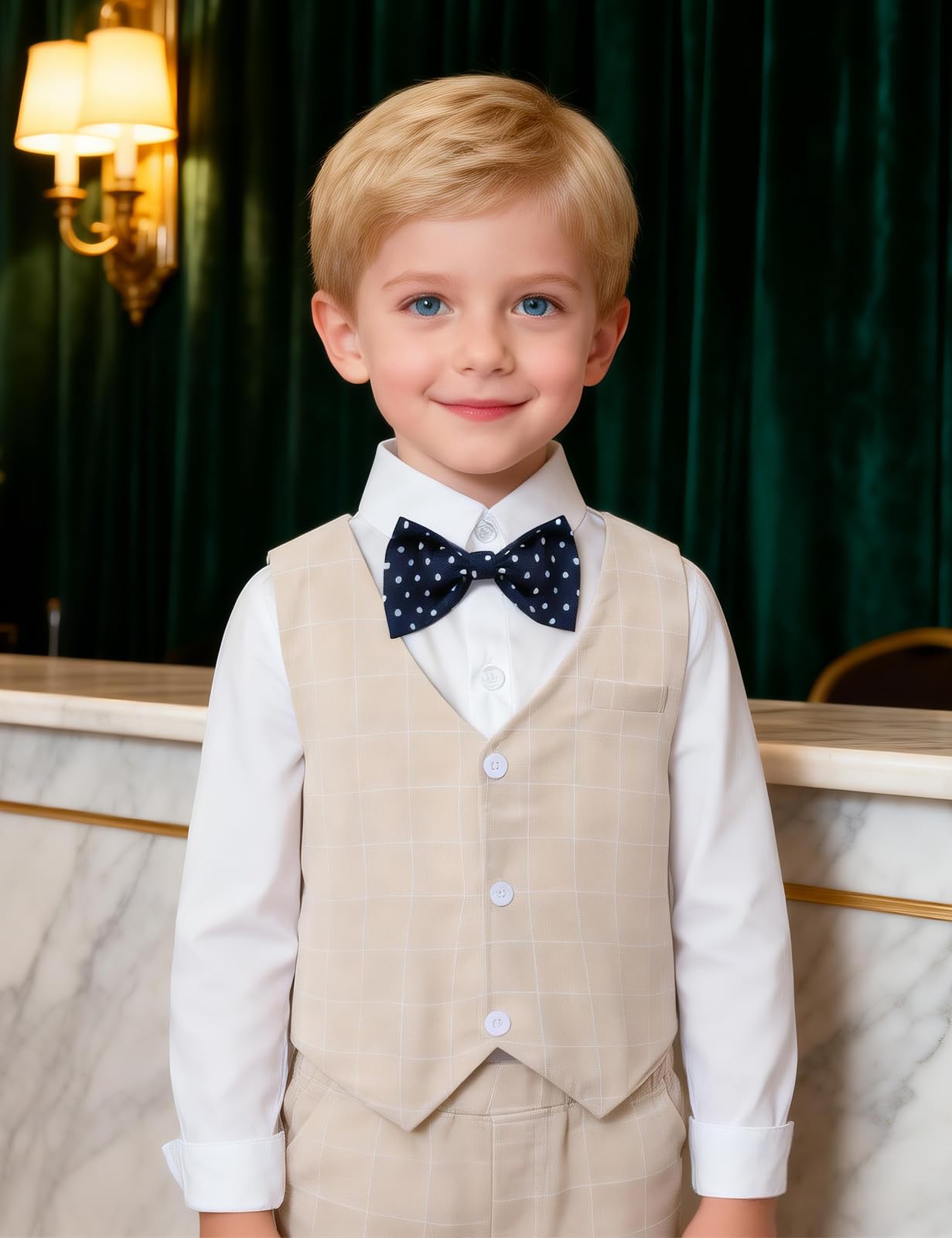 mintgreen Baby Anzug Junge, 3 Stück Gestreift Outfit Hochzeit Gentleman Kleiderset Lange Ärmel Hemd + Weste + Hosen + Krawatte, 1-5 Jahre
