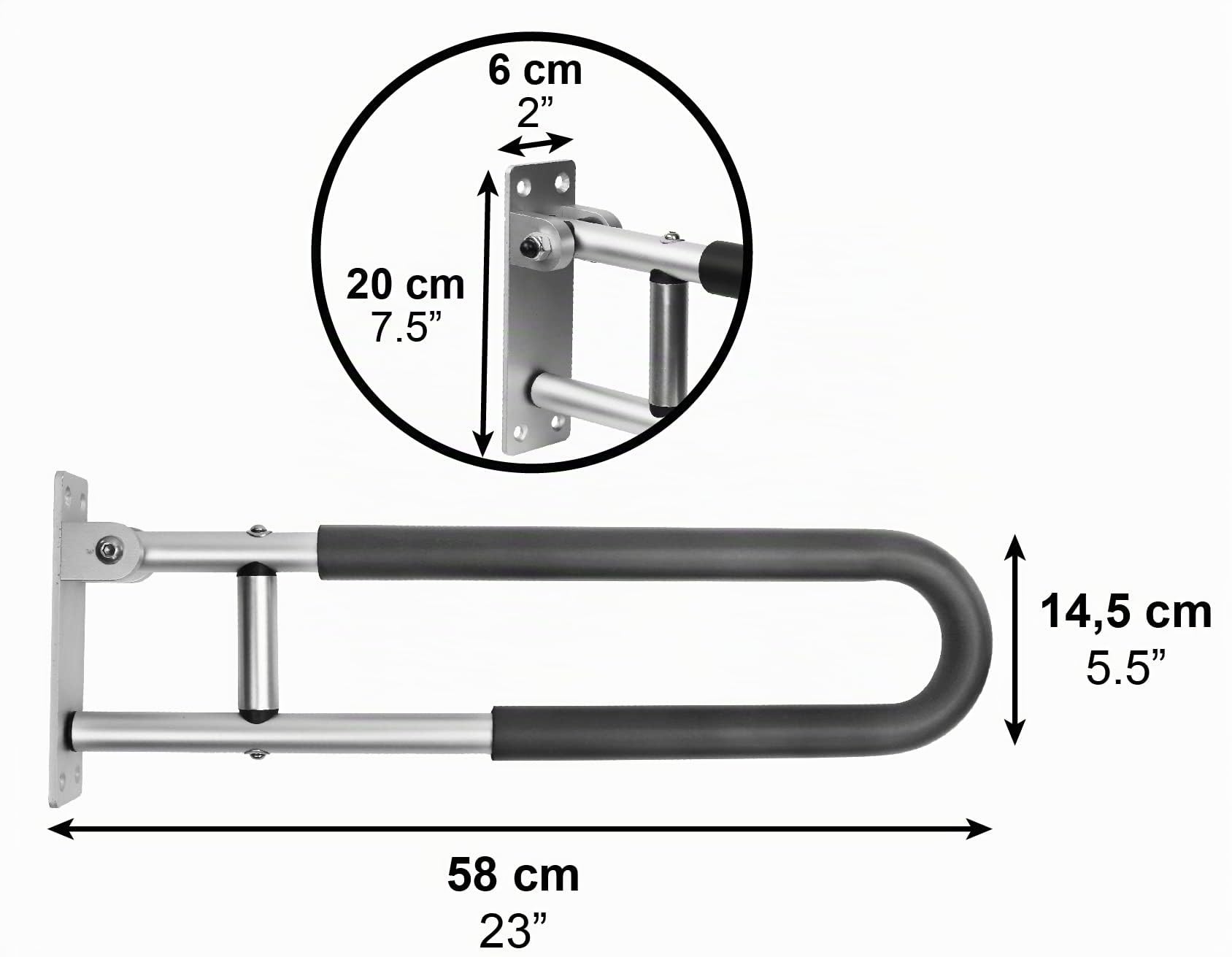 PEPE Mobility Maniglione Bagno Disabili Imbottito Ribaltabile (58 cm, x1 Unità), Bracciolo Ergonomico da Muro, Sicurezza per Anziani e WC