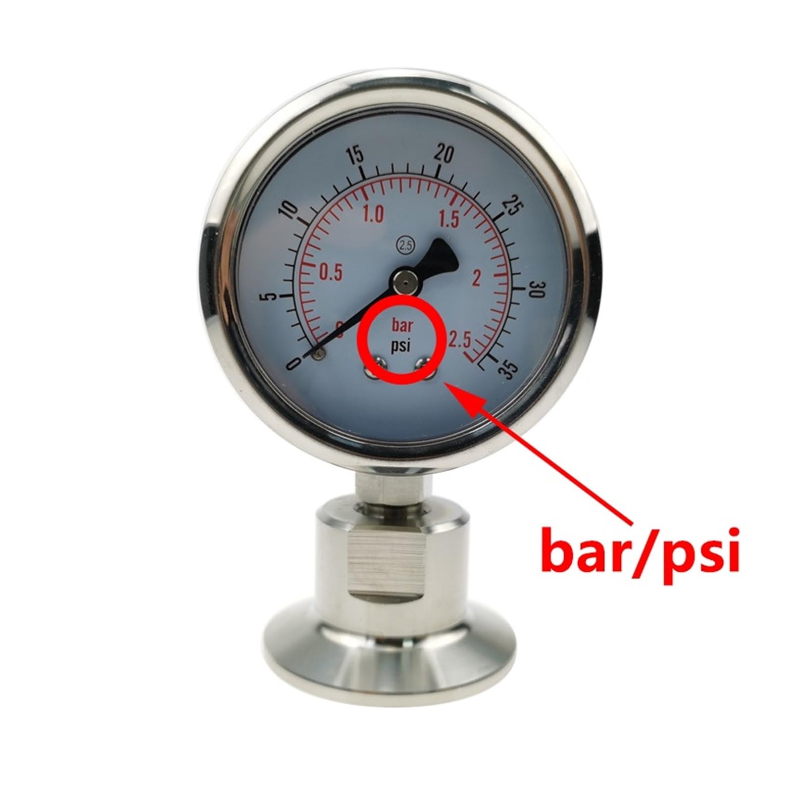 Manómetro, Manómetro de diafragma acero inoxidable SS316L TC50.5mm/64mm Bar/psi y Psi/mpa(TC 50.5mm,0-16bar)