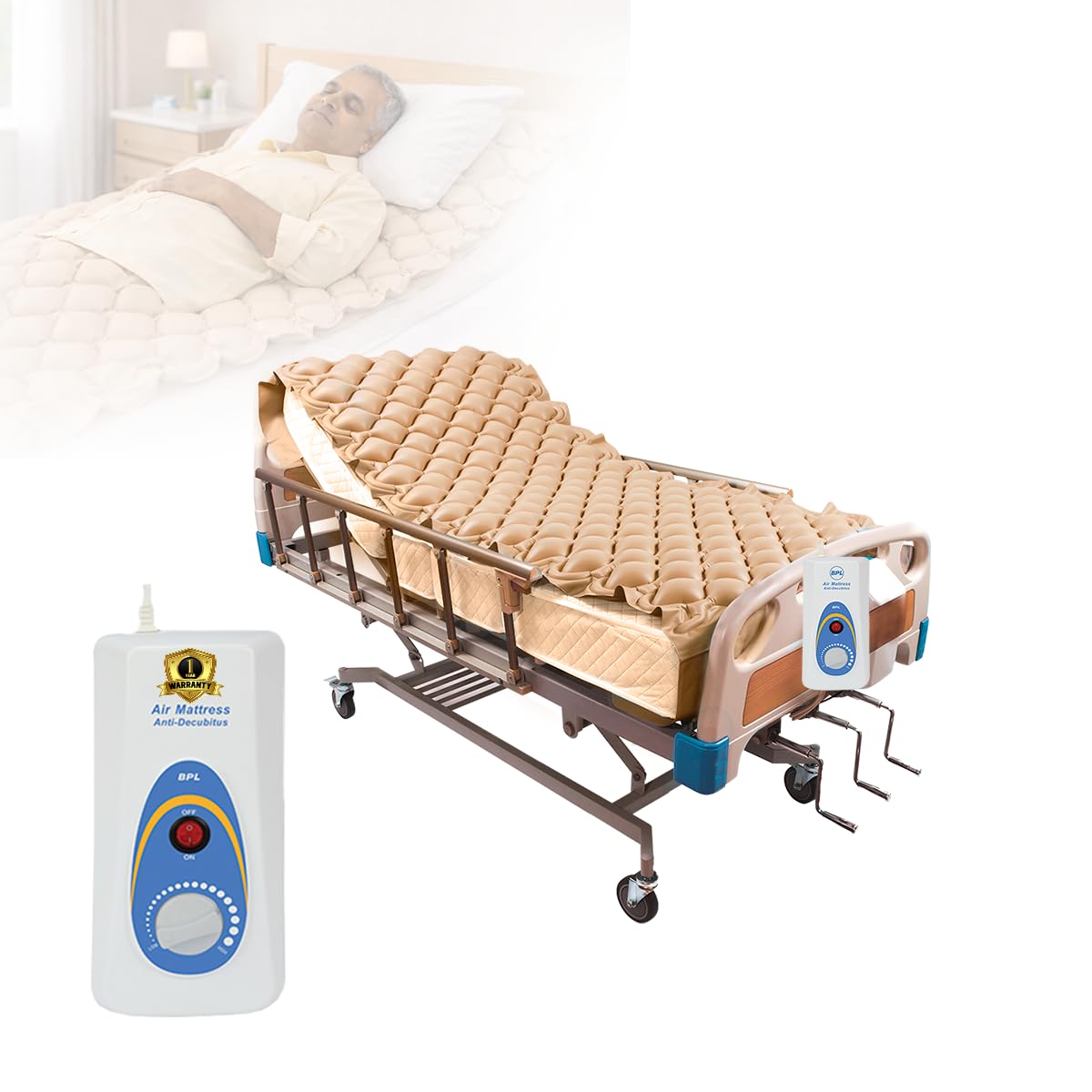 BPL Medical Technologies Air Mattress Therapy for Bed Sores Anti-Decubitus|Bubble Mattress| Anti-Bedsore Air Mattress with Compressor Inflatable Air Bed - Cream-image-1