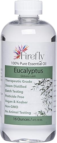 Firefly Kosher, a granel, 16 onzas, 100% puro aceite esencial de eucalipto sin diluir | lote GC/MS probado para pureza | grado terapéutico sin OMG