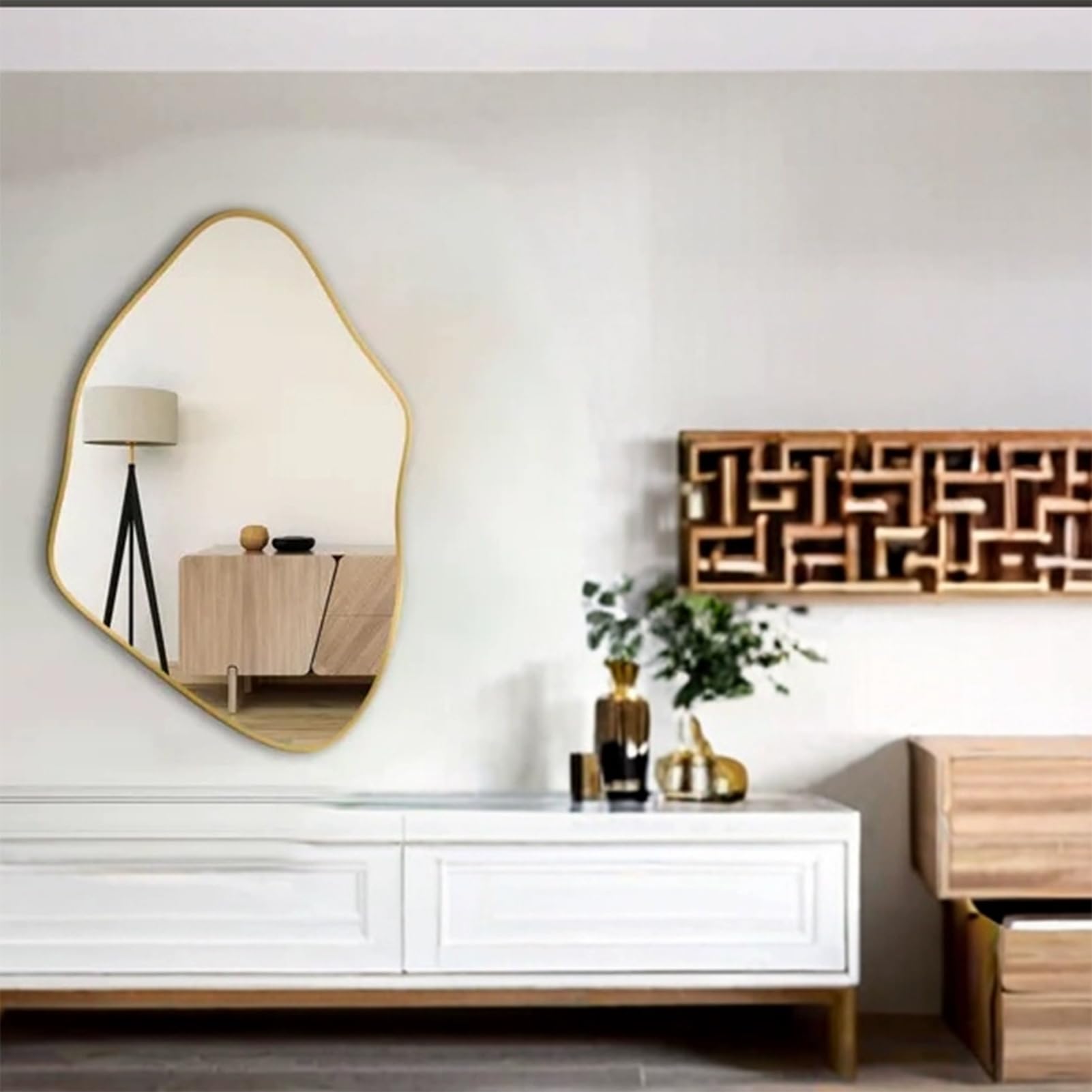 Specchio Espejo de baño de pared, Espejo de maquillaje de pared de Forma Especial, se cuelga Horizontal y verticalmente, para baño M