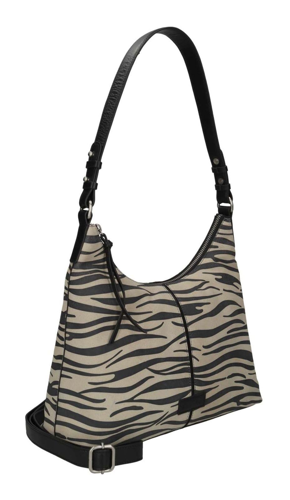 Burkely Pelle borsa a tracolla Animo Hobo Bag Zebra nero avorio