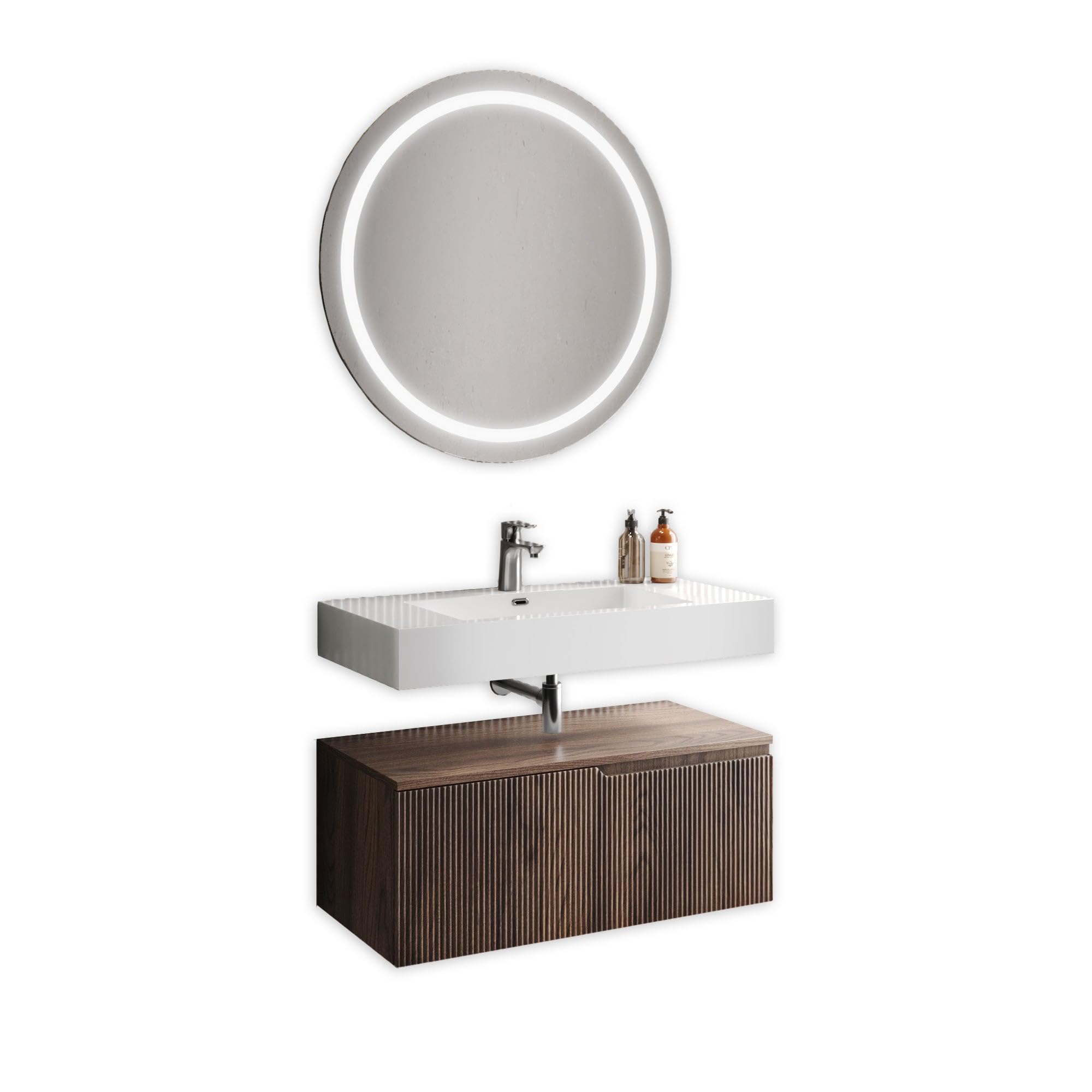 AQA DESIGN accessori casa composizione 3 pezzi bagno, nr2 staffe di supporto a scomparsa, in metallo zincato, nr1 base sospesa con frontali in MDF - Multicolore - 90x45x190 cm