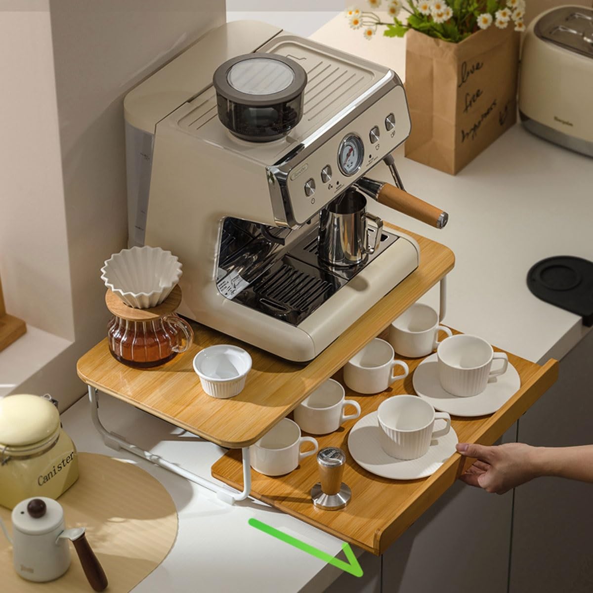 Amazon｜コーヒーマシン収納ラック、上部醸造、下部収納、竹素材製
