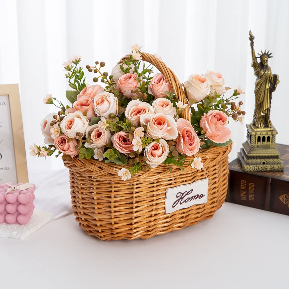 AUOTILY4pieces/lot Artificial Bunch of Rose 7 Branches of Flower Bouquet Plactics Plants Home Garden Decoration (Pink)