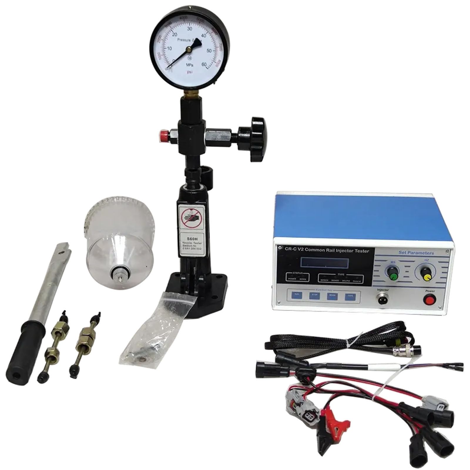 Comprobador de inyectores comunes diésel multifunción, Detector de inyectores Common Rail de Alta presión CRC + Juego de calibrador de boquillas S60H, Mesa de calibración del comprobador