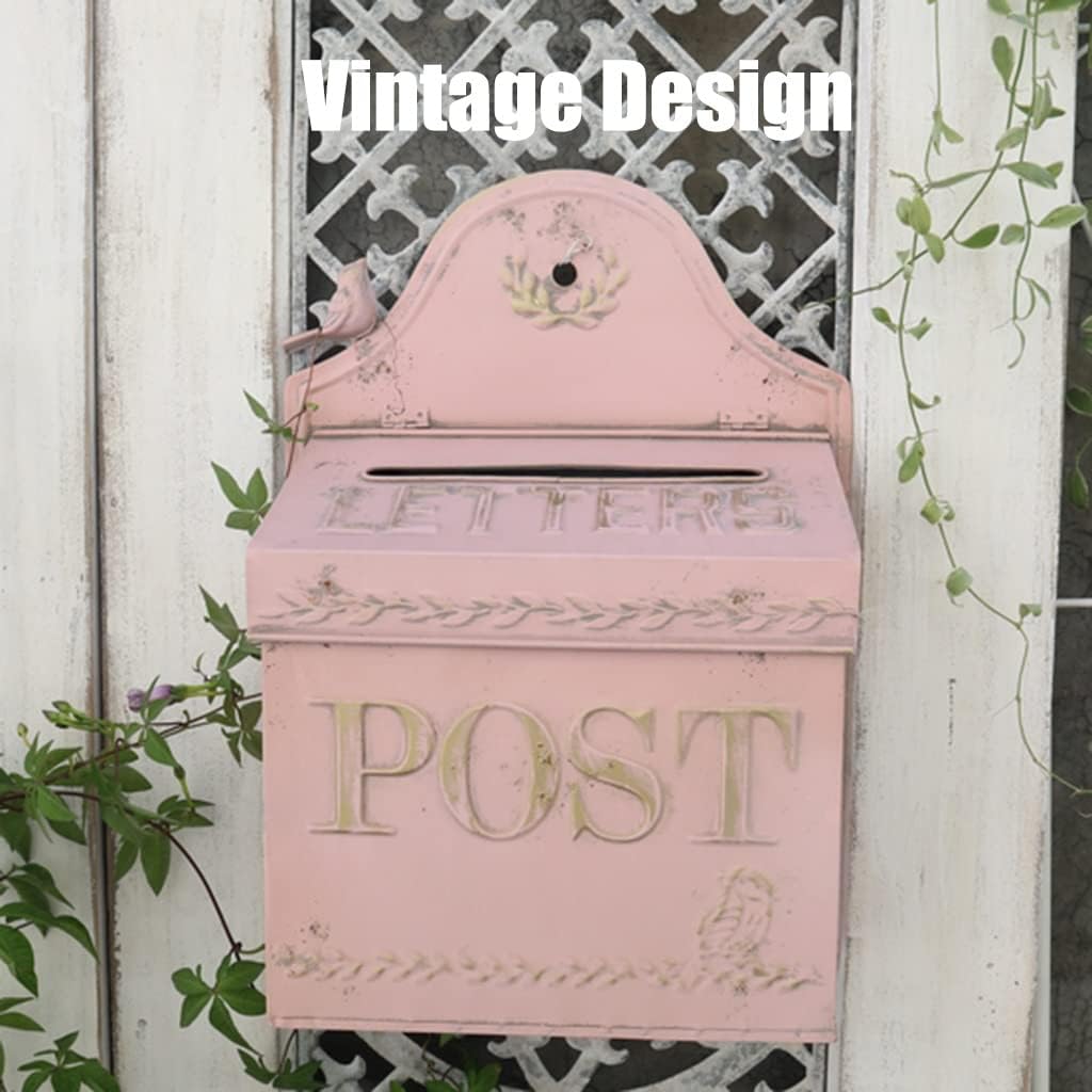 mailbox Wall-Mount Mailboxes Vintage Style Iron Mail Box，Wall Mount, for Home Office Indoor Outdoor Entryway Gate Decoration (Color : Pink, Size : 29x13x41.5cm)