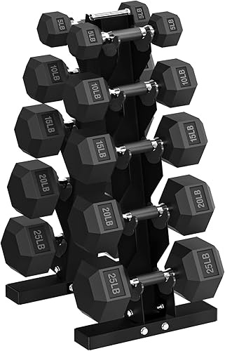 Juego de mancuernas hexagonales con estante, mancuernas de goma de 150 a 400 libras para entrenamiento de fuerza, ejercicio y fitness, juego de