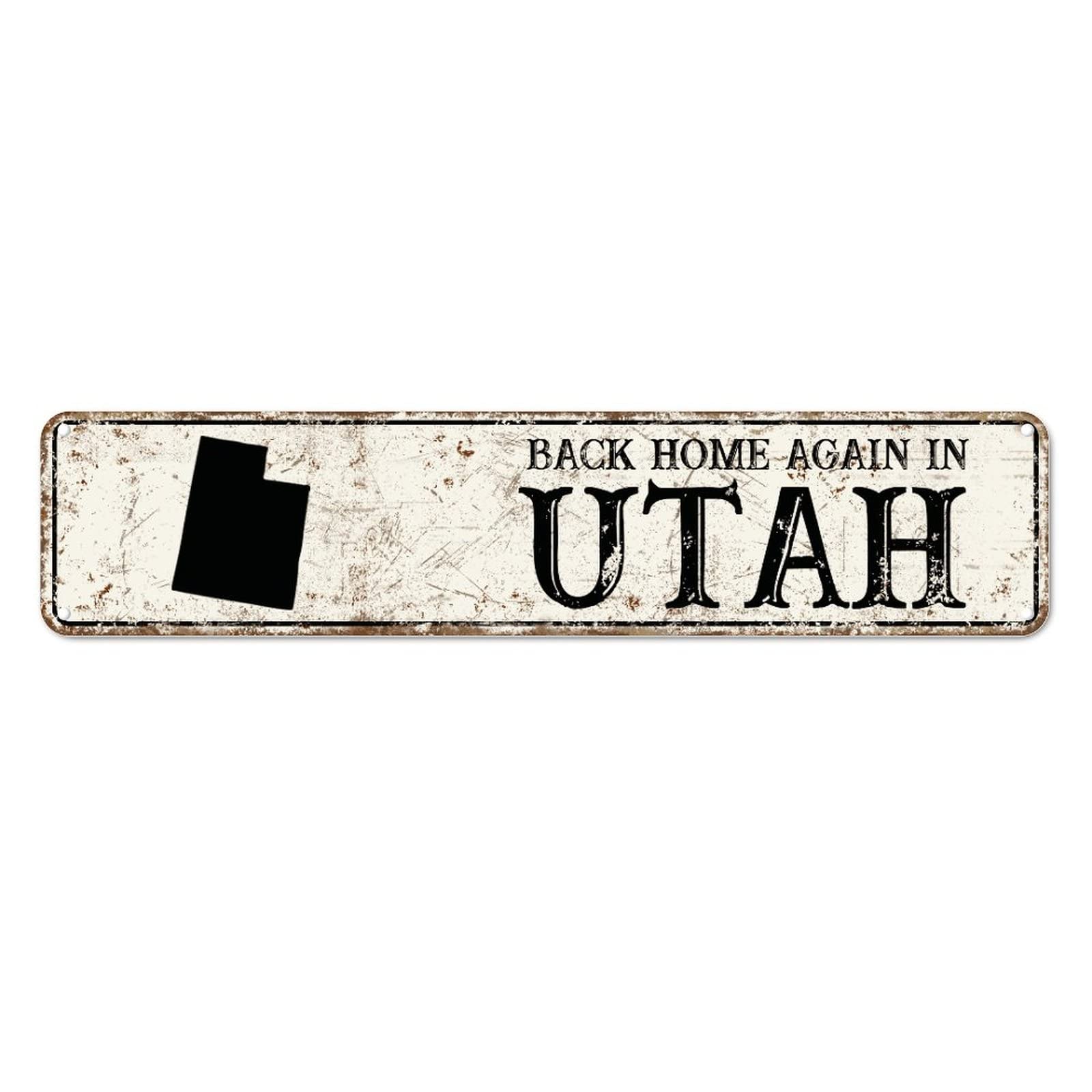 Back Home Again in Utah Retro Tin Signs Aluminum Metal Sign for Kitchen Home Garden Wall Bar Cafe Decor 4x16 Inch
