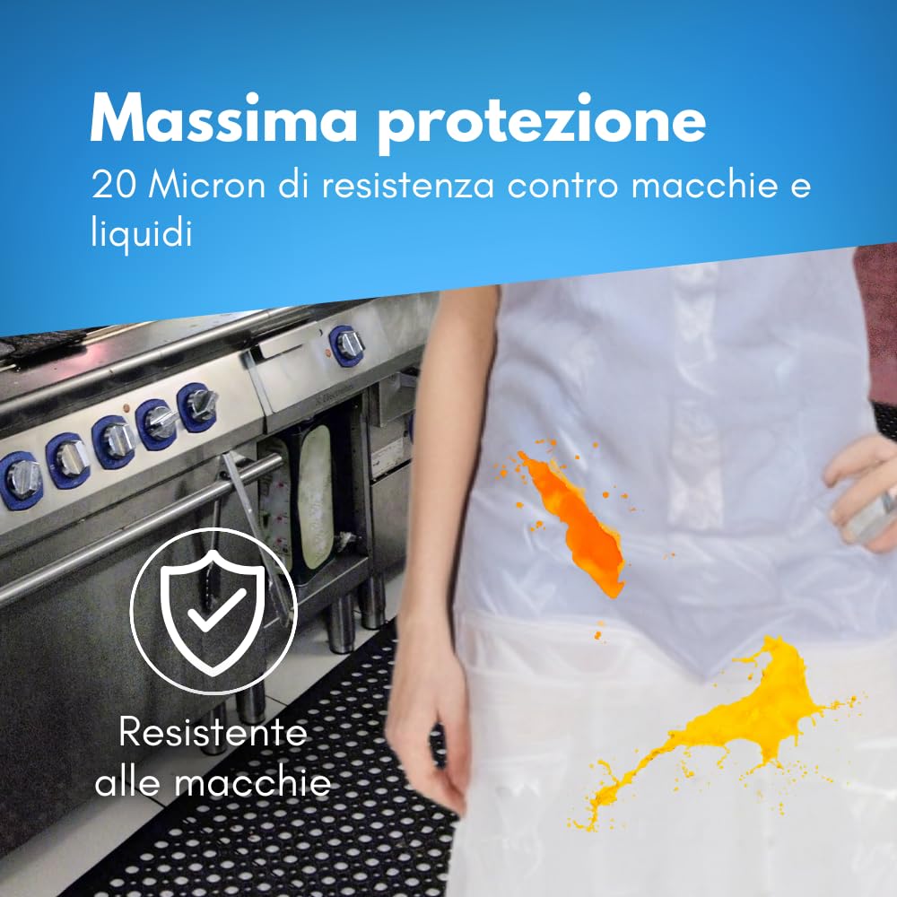 GM Grembiule Monouso in LDPE Bianco 110×70 cm, Impermeabile, Superficie Goffrata, Latex Free, per Cucina e Uso Professionale