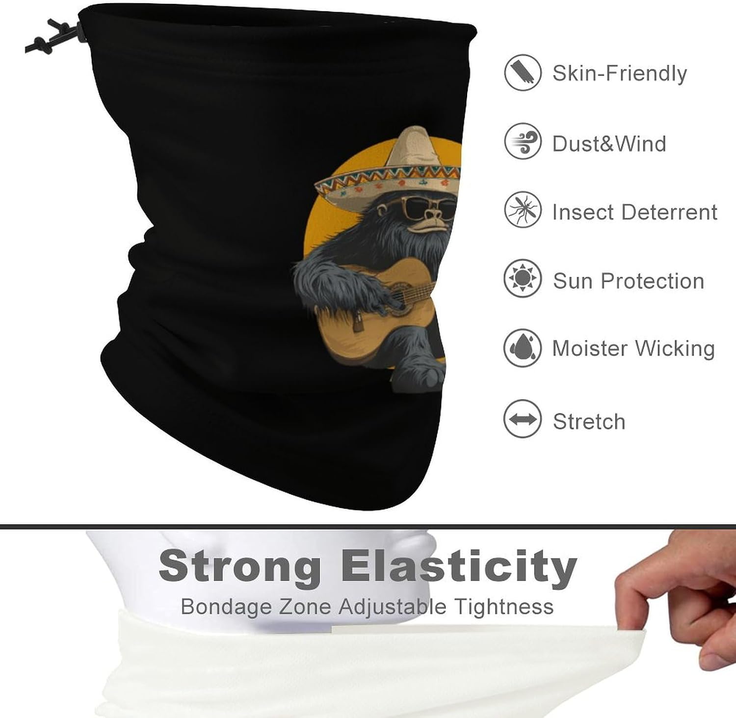 Bigfoot Playing Guitar Neck Gaiter Multifunctional Face Mask Windproof Head Wrap for Men Women