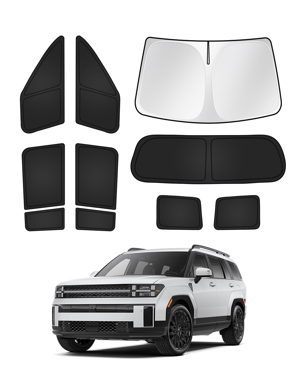 Sunshades for Hyundai Santa Fe 2024 2025 2026 Accessories Windshield Sun Shade Side Rear Window Shade Cover Sun Visor Shield Privacy Protection Keep Vehicle Cool Black 10PCS