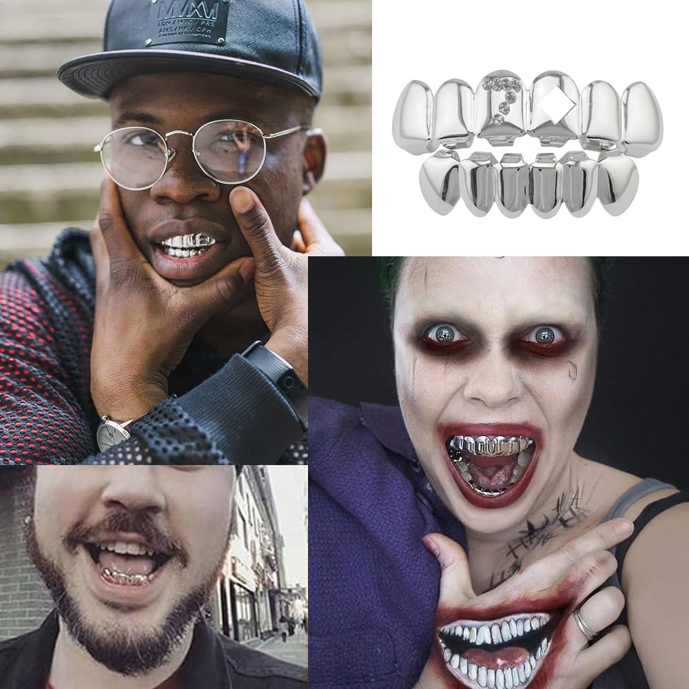SSyang Hip Hop Teeth, 18K Grills for Mouth Braces Decoration with 2 Silicone Moldings Hip Hop Teeth - Image 3
