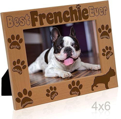 Miniatura 4 de KATE POSH Best Frenchie Ever - Marco de fotos de madera natural grabado, marco de fotos de bulldog francés, regalos conmemorativos para mascotas,