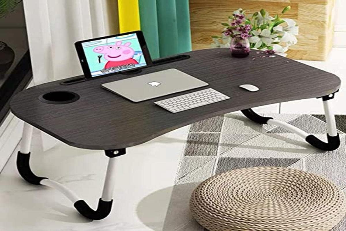 Barbieya Notebook Table Dorm Desk, Dormitory with Small Desk, Bed with Laptop Table, Folding Table, Breakfast Tray Reading Stand Desk with Cup Slot (60 ยกร 40cm)