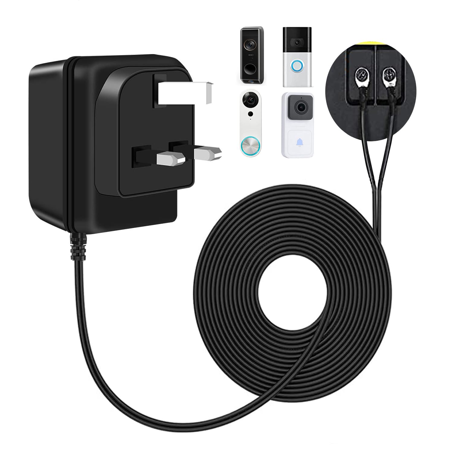 Doorbell Transformer 8-24V AC,Visual Doorbell AC Power Adapter Charger compatibility Ring DoorbellοΌ5M Extension CordοΌ