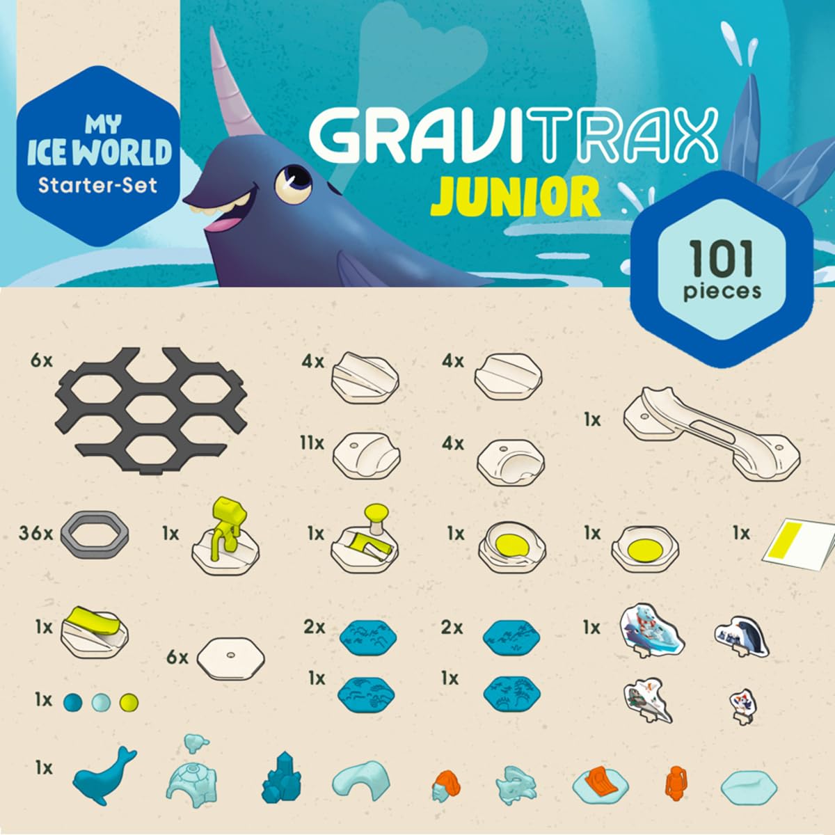 Ravensburger - Gravitrax Junior - Starter Set - Ice - 27060 - Jeu de Construction STEM - Circuits de Billes créatifs - Coloré - 100 pièces - Dès 3 Ans jusqu'à 7 Ans - Version française