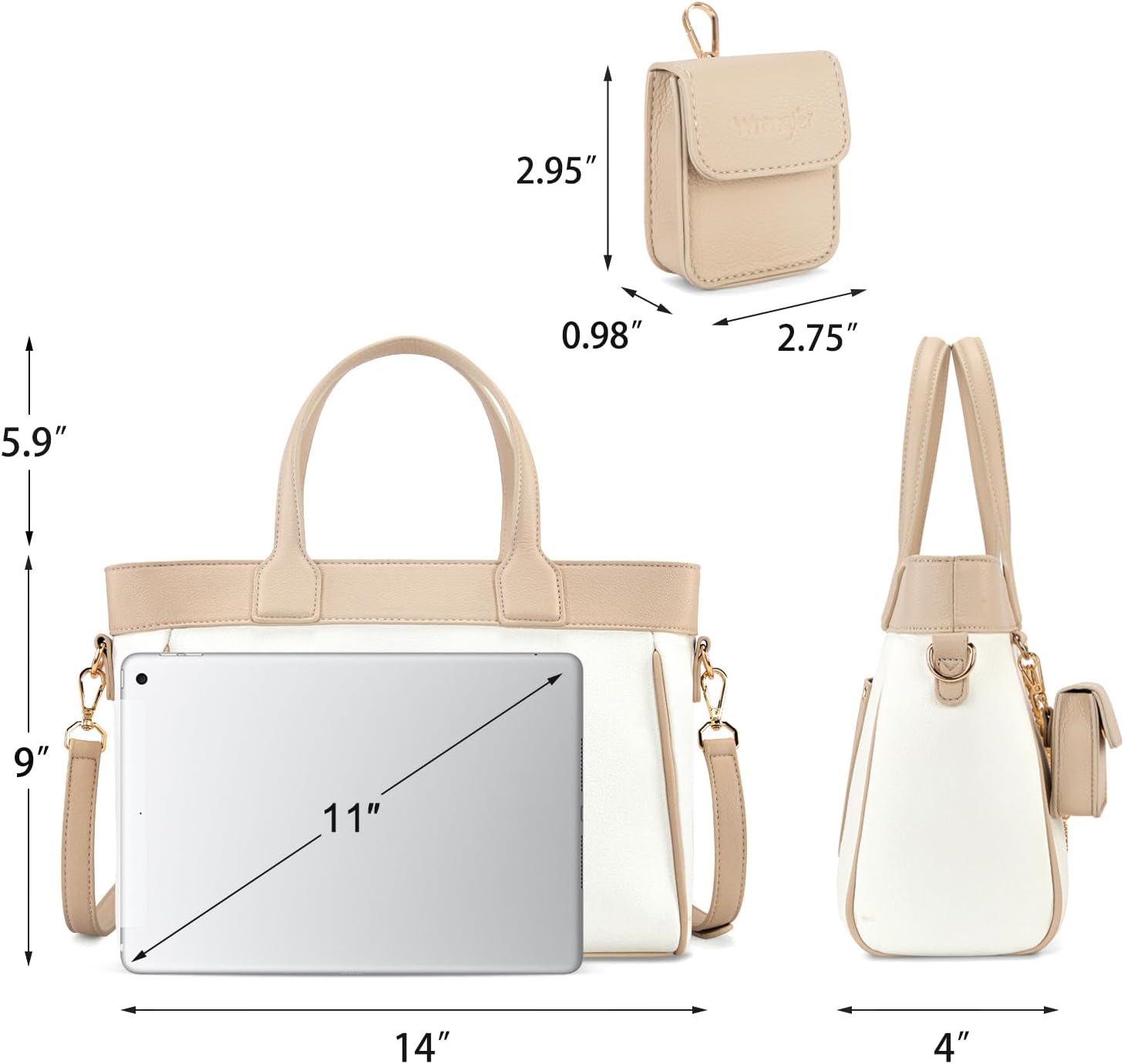 Montana West Wrangler Medium Tote Bag Purse for Women with Handbag Charm and Detachable Mini Pouch
