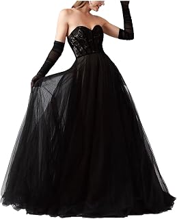 Women's Strapless Black Wedding Dress for Bride 2024 Sweetheart Floor Lenght A Line Lace Tulle Formal Dress