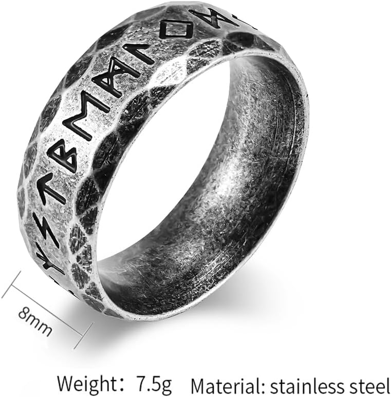Men's Viking Rings Ring Stainless Steel/Silver/Black/Retro Silver Runes Norse Nordic Engagement Wedding Bands Ring for Men size 8-12