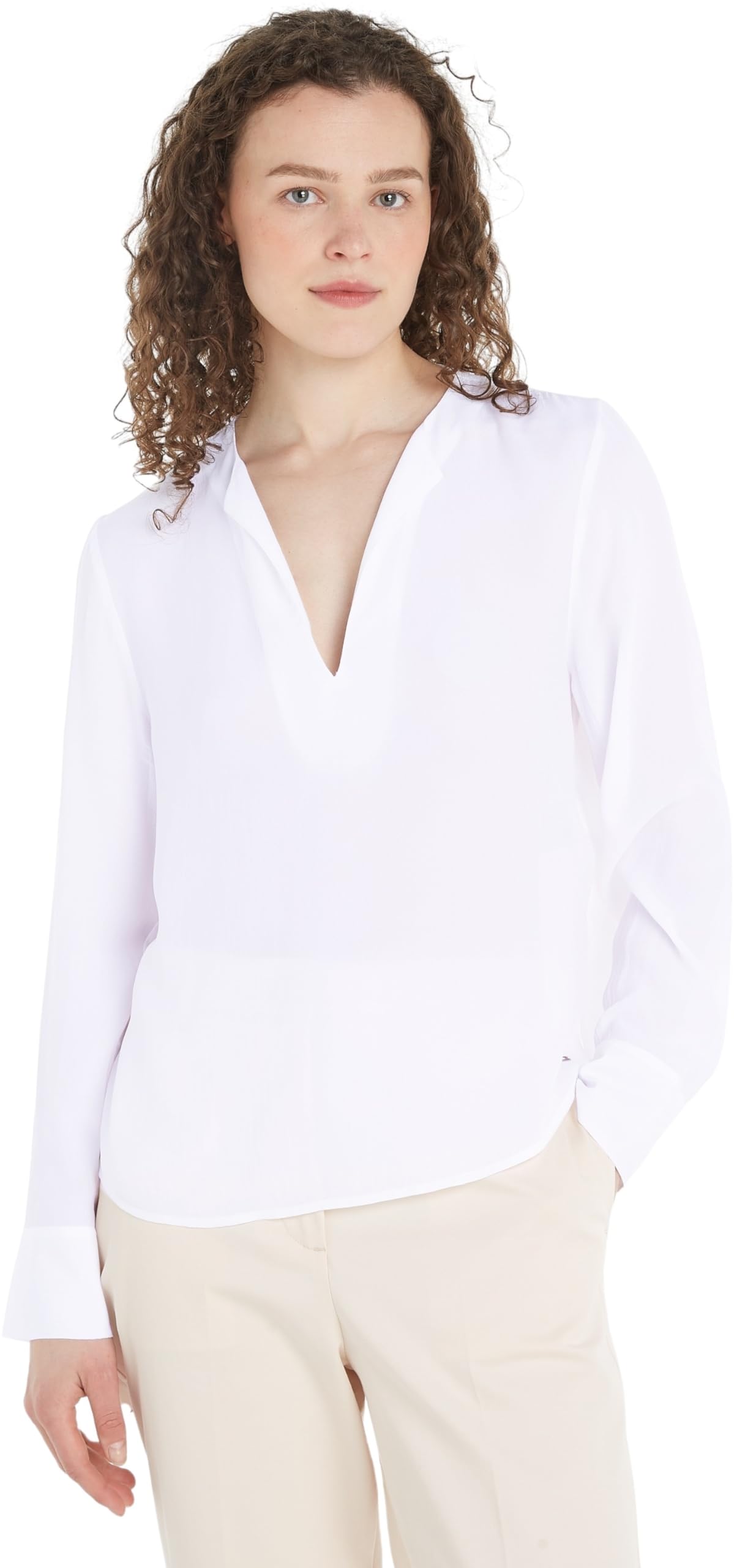 Tommy Hilfiger Women Viscose Crepe V-Neck Blouse Blouses, White, 44