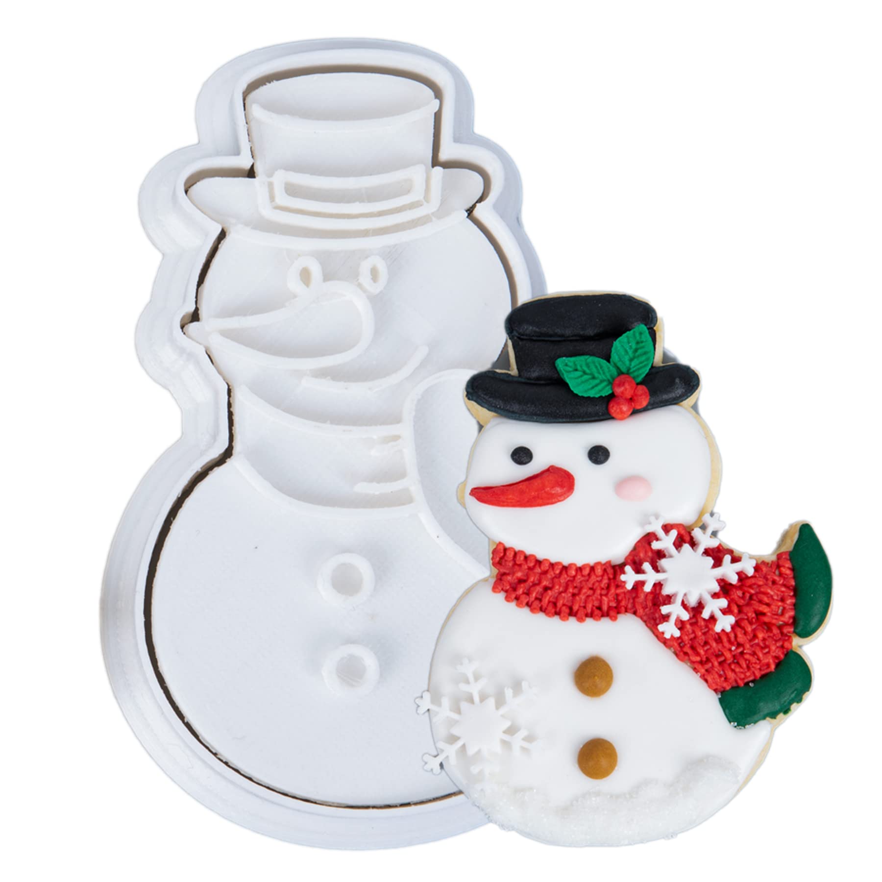 Flycalf Christmas Cookie Cutters Snowman Shapes with Plunger Stamps Holiday PLA Baking Accessories Cutter Molds Gifts Decorative Party 3" Kitchen Cake