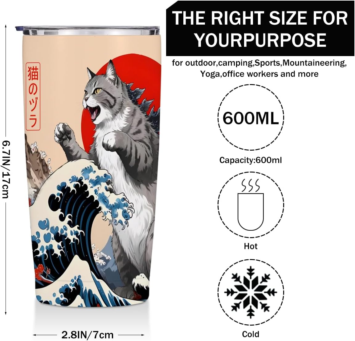 Cat Gifts for Women 20 oz Tumbler, Funny Japanese Cats Stainless Steel Insulated Water Bottle, Cats Themed Insulated Travel Coffee Mugs, Cat Lover Gifts for Women Girls Mom Christmas Birthday Present - Image 2