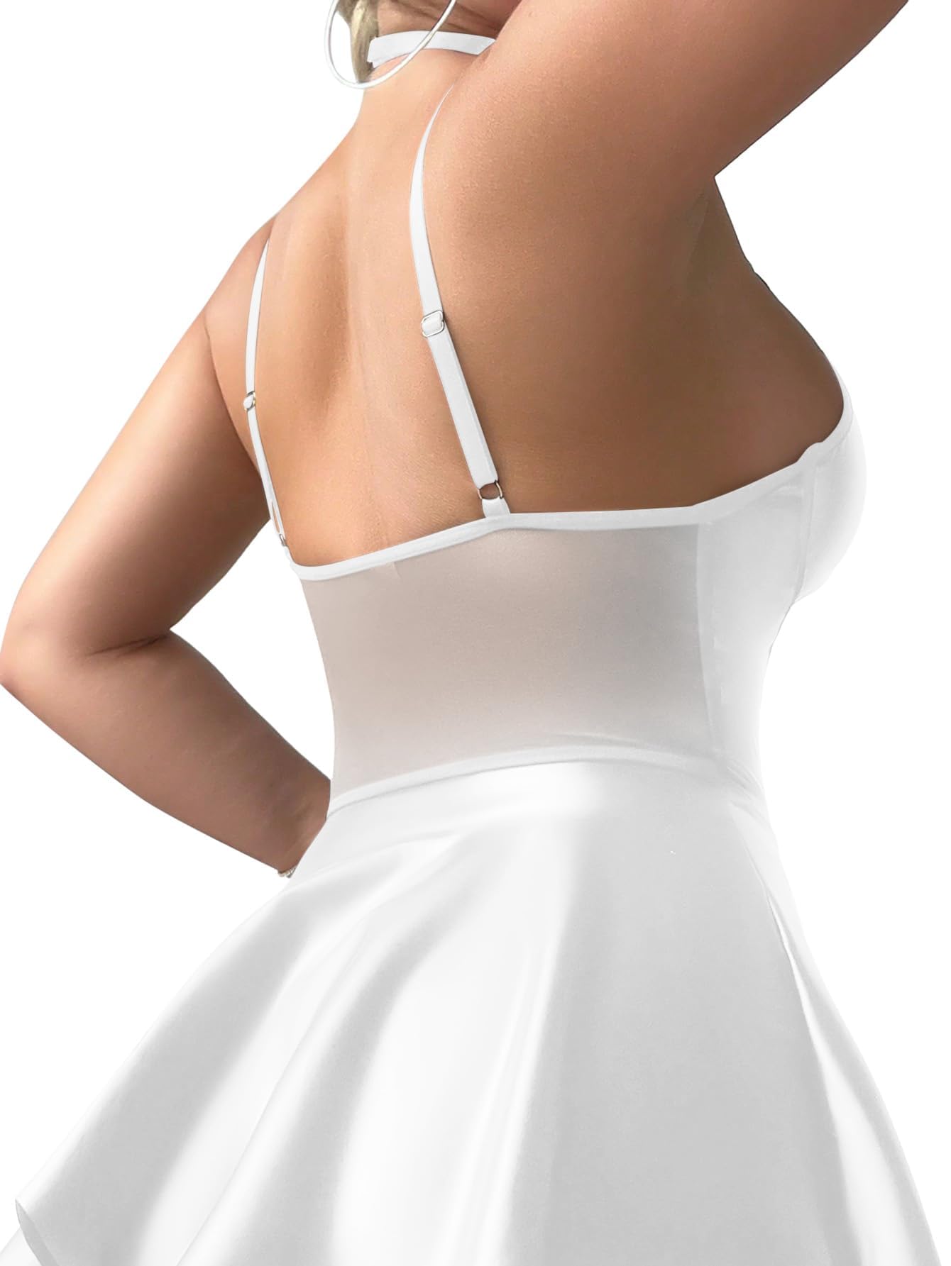 Foxiny Sexy Strappy Leather Underwire Choker Garter Belt Mini Lingerie Set Dress with Thong 3 Piece: Regular Small White