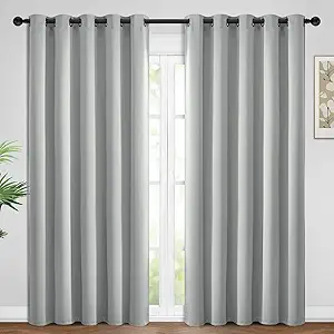 Yakamok Blackout Curtains Room Darkening Thermal Insulated Window Panels,Solid Grommet Top Drapes for Bedroom/Living Room(62Wx96L, Light Grey, 2 Panels)