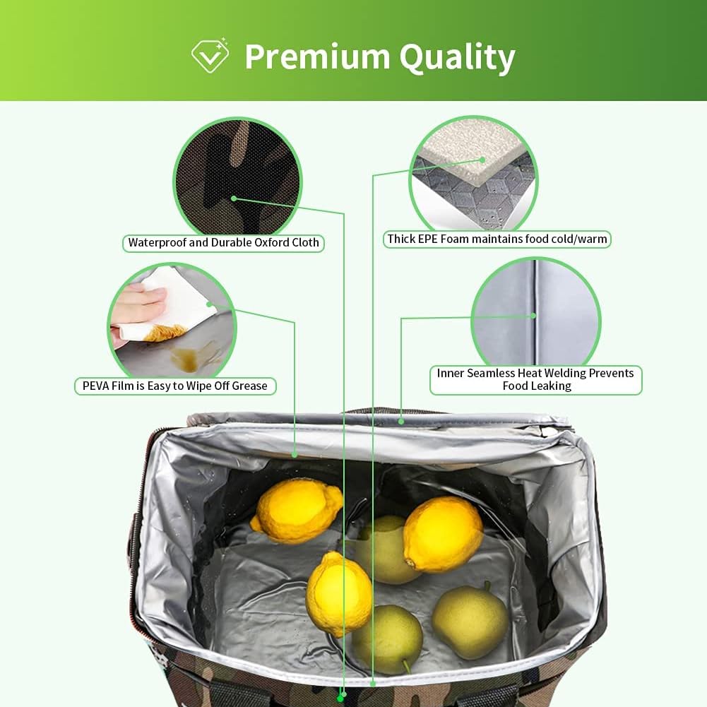 iknoe Collapsible 24 Can Insulated Cooler Bag with Multi-Pockets for Adult & Kids Lunch, Beach, Picnic, Work, School (Camo) - Image 4