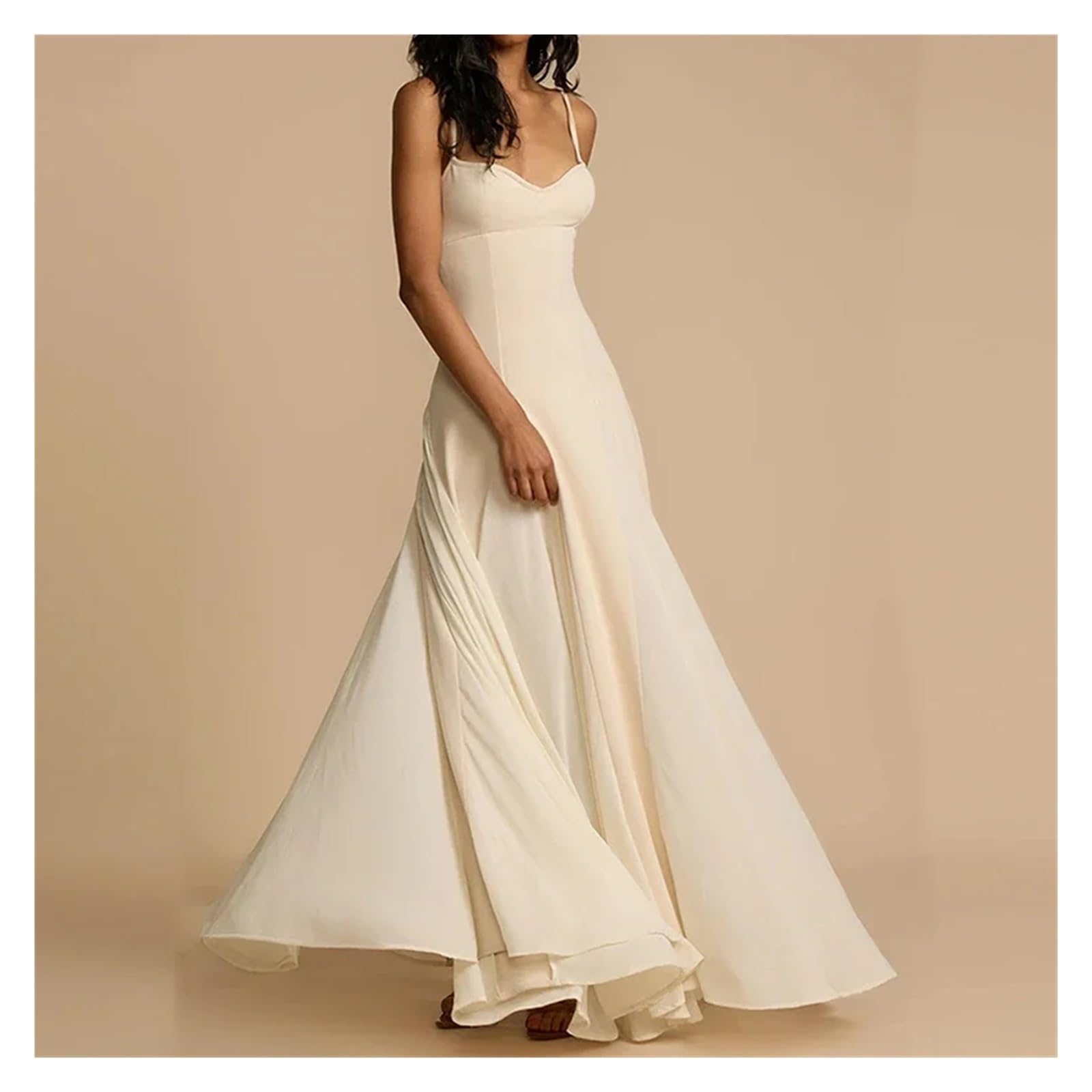 Fond De Robe Femme Robe longue plissée décontractée for femme, coupe slim, sans manches, à bretelles, style évasé