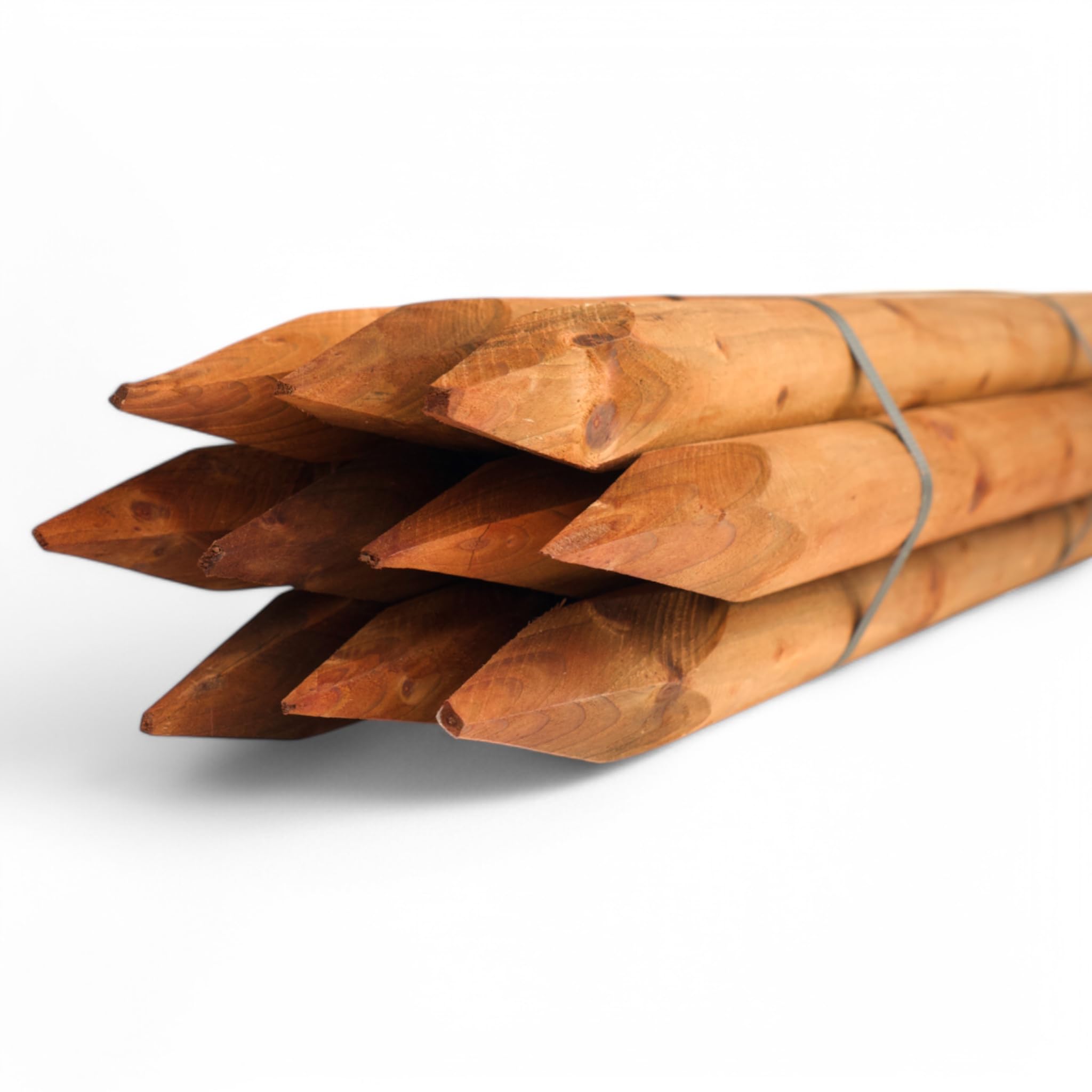 Juego de 10 estacas de madera redondas impregnadas de color marrón, 4,6 cm de diámetro, diferentes longitudes y grosores, ideales como postes de vallas, estacas de plantas o postes de árboles (125 cm