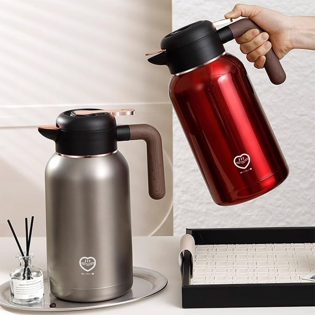 Caraffa termica da 2 litri, in acciaio inox, per caffè, acqua calda, tè e bevande