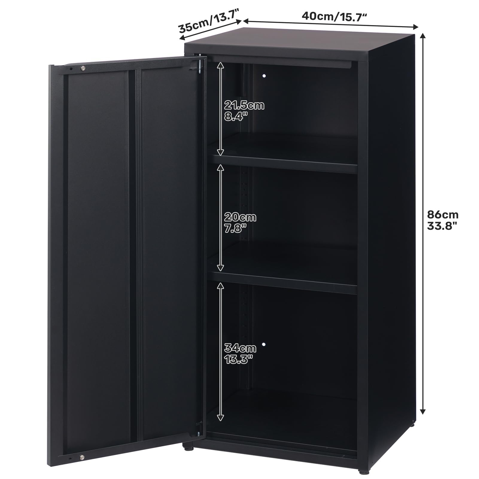 HollyHOME Classificatore con chiusura magnetica in metallo a una porta, armadio di archiviazione per ufficio, classificatori con 2 ripiani regolabili per la casa, nero