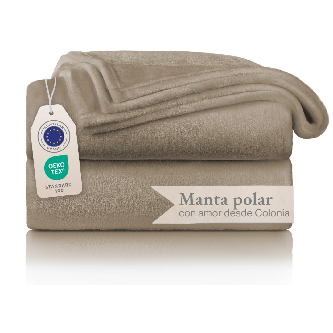 Blumtal Flannel Throw Blankets Soft and Quilted - Fleece 100% Microfiber Extra Soft Blanket for Sofa, Bed or Living Room, Taupe, 150 x 200cm
