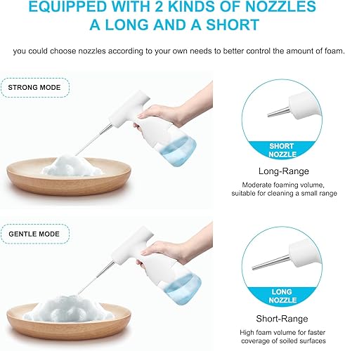 Miniatura 2 de Dispensador automático de jabón, dispensador eléctrico de jabón de espuma de 11.8 fl oz con 2 boquillas y cable USB, dispensador de botellas de