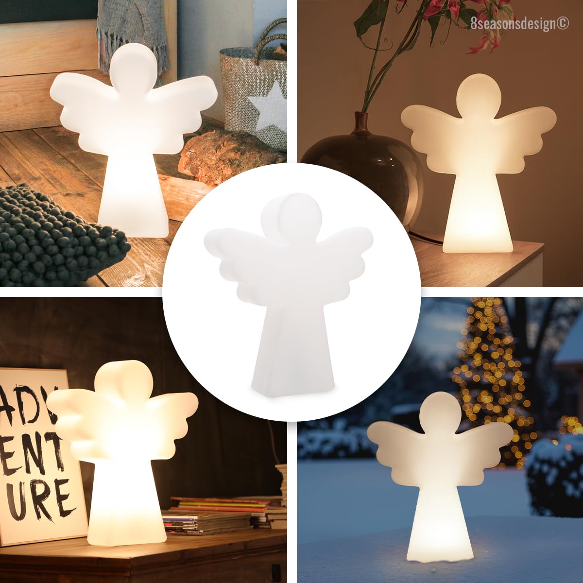 8 seasons design LED Engel 40 cm Shining Angel, E27, Leuchtmittel warmweiß -winterfest- Weihnachtsengel für außen (Garten, Balkon) und innen – Weihnachtsbeleuchtung, Taufe, Kommunion, Konfirmation