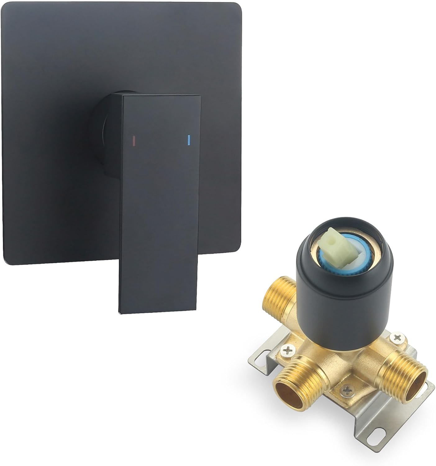 Bathroom Shower Valves Wall Mount Single Function Shower Handle Valve Trim Kit Brass Single Handle Square Black Shower and Handle Kit Rough-In Valve, Matte Black
