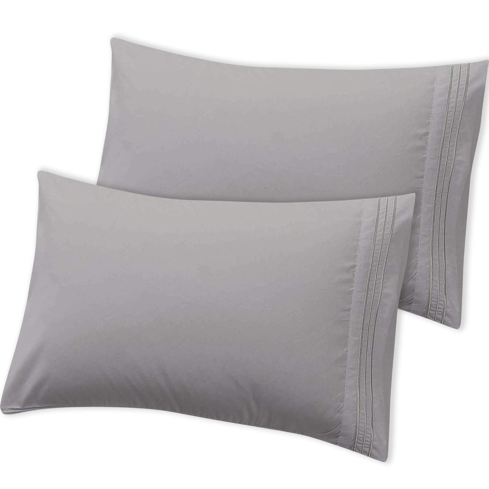 Hannah LinenKing Pillow Cases - Set of 2 Brushed Microfiber Grey Pillow Covers - Envelop Closure 20 x 40 Inches Breathable Pillowcases (King, Grey)