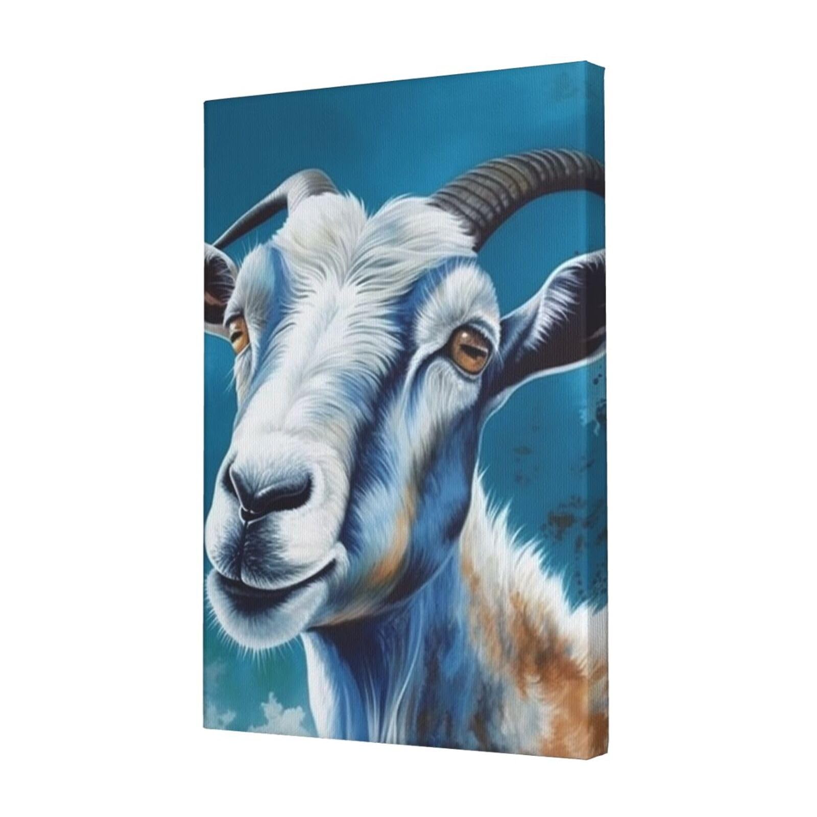 FodPand Blue Goat Print Canvas Wall Art for Living Room Wall Decor 12"x18" Modern Artwork Painting Pictures Hanging Canvas Prints Aesthetic Wall Art for Bedroom Bathroom Office Wallart Decor