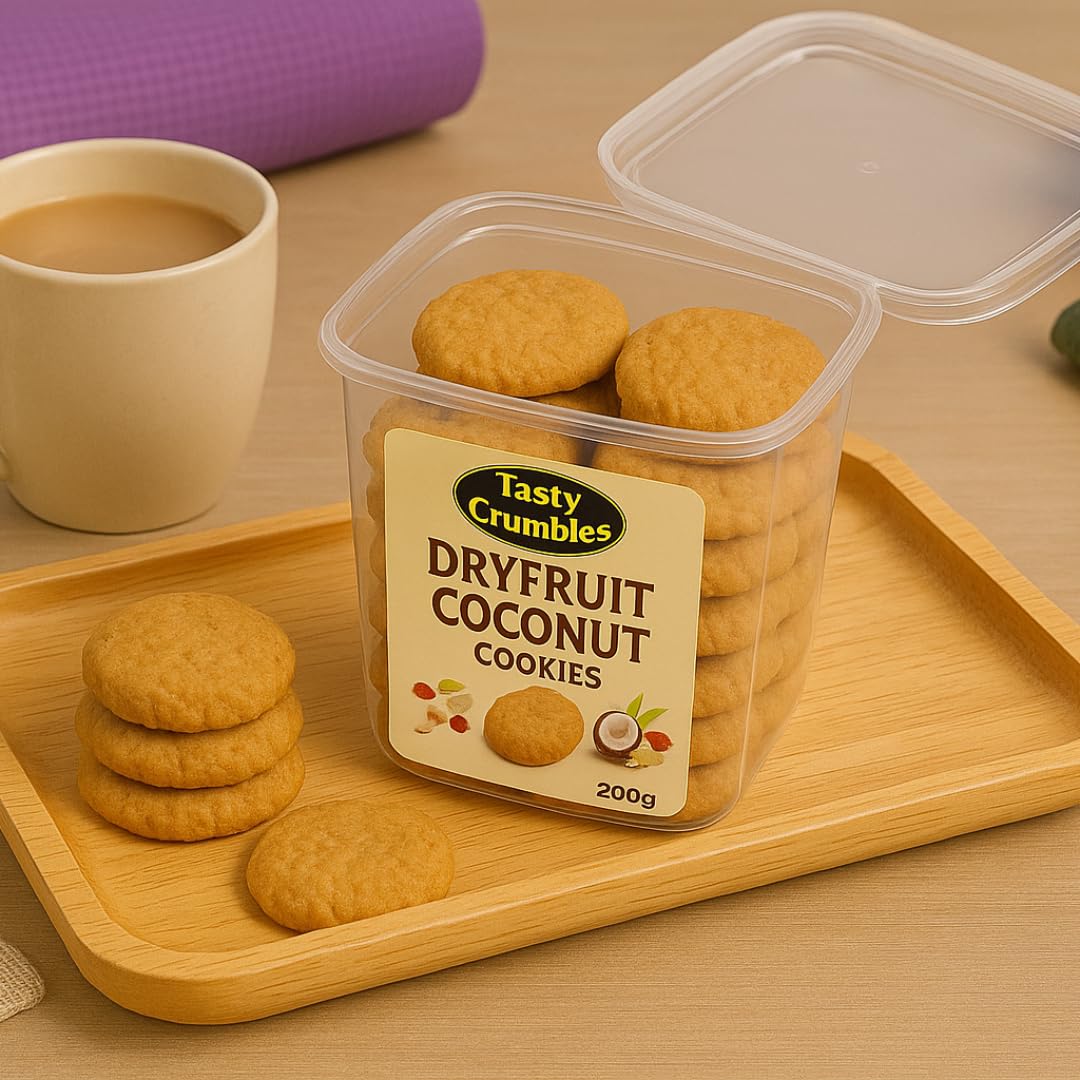 Tasty Crumbles Dryfruit Coconut Cookies- Eggless Cookies, Healthy snack, 200gm, Pack of 1 3