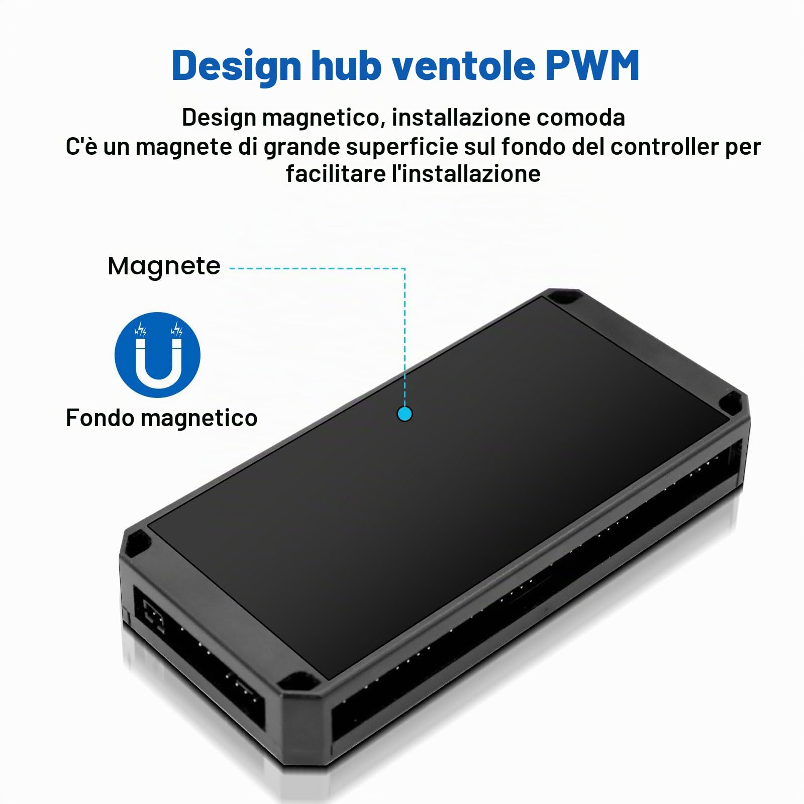 Controller RUIZHI 2-in-1 ARGB PWM Fan Hub mit 9 x 4Pin PWM Fan Connectors & 5V 3Pin Porte con Base Magnetica e Porta SATA Power 18 per Illuminazione RGB/Controller RGB (nero)