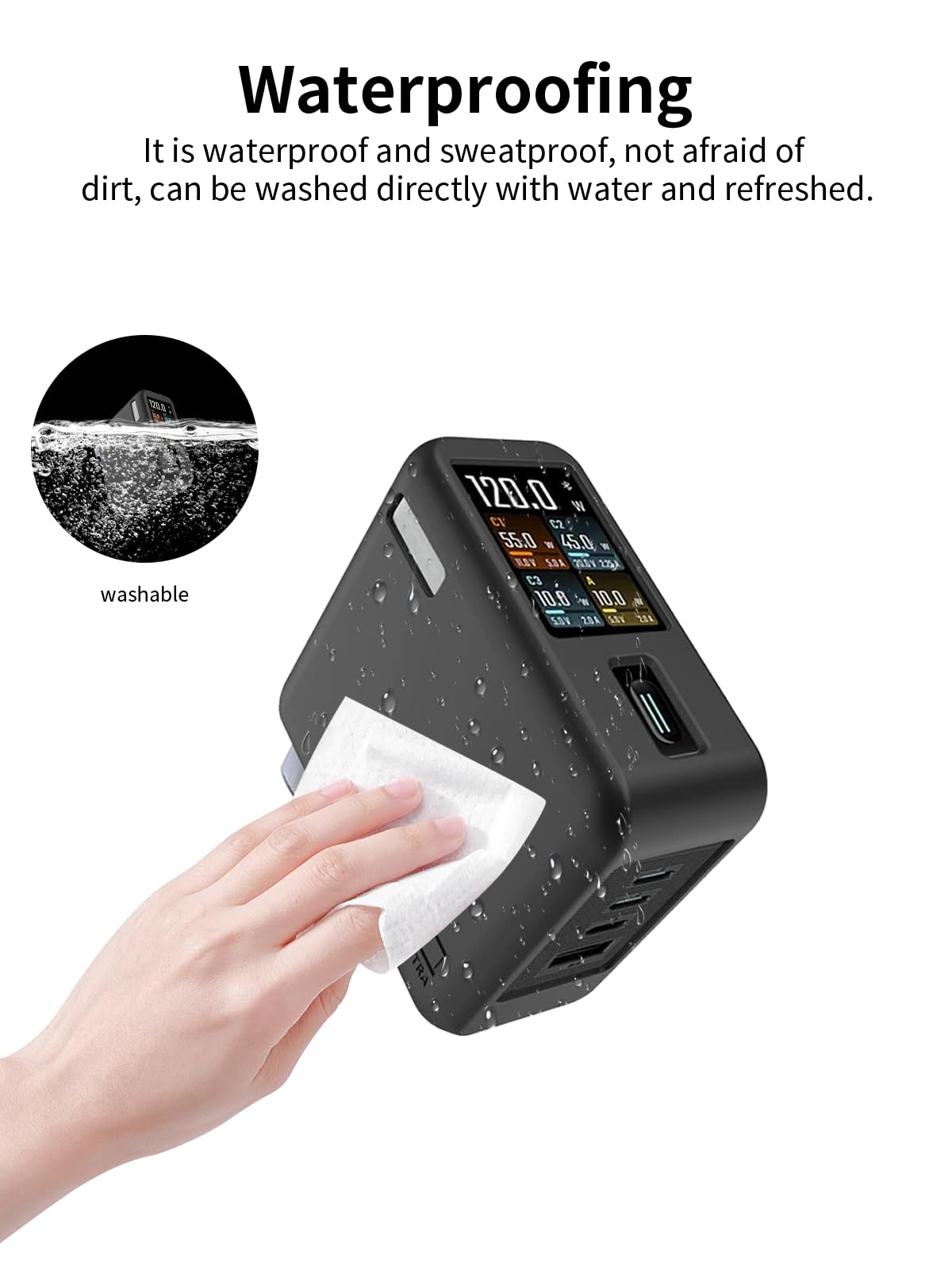 Silikonowe etui do Cuktech 10 Super Power Charger Ultra Power Bank, funkcja oświetlenia nocnego, odporne na zarysowania, uderzenia, tragba, czarne