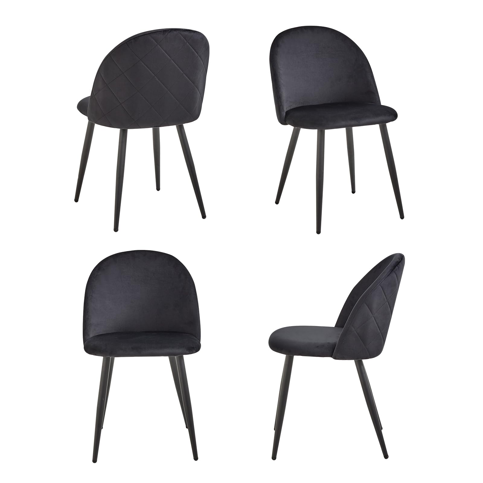 Set di 4 Sedia da Pranzo, Sedia da Pranzo in Morbido Velluto, Gambe in Metallo, Imbottitura Protettiva Regolabile - Nero