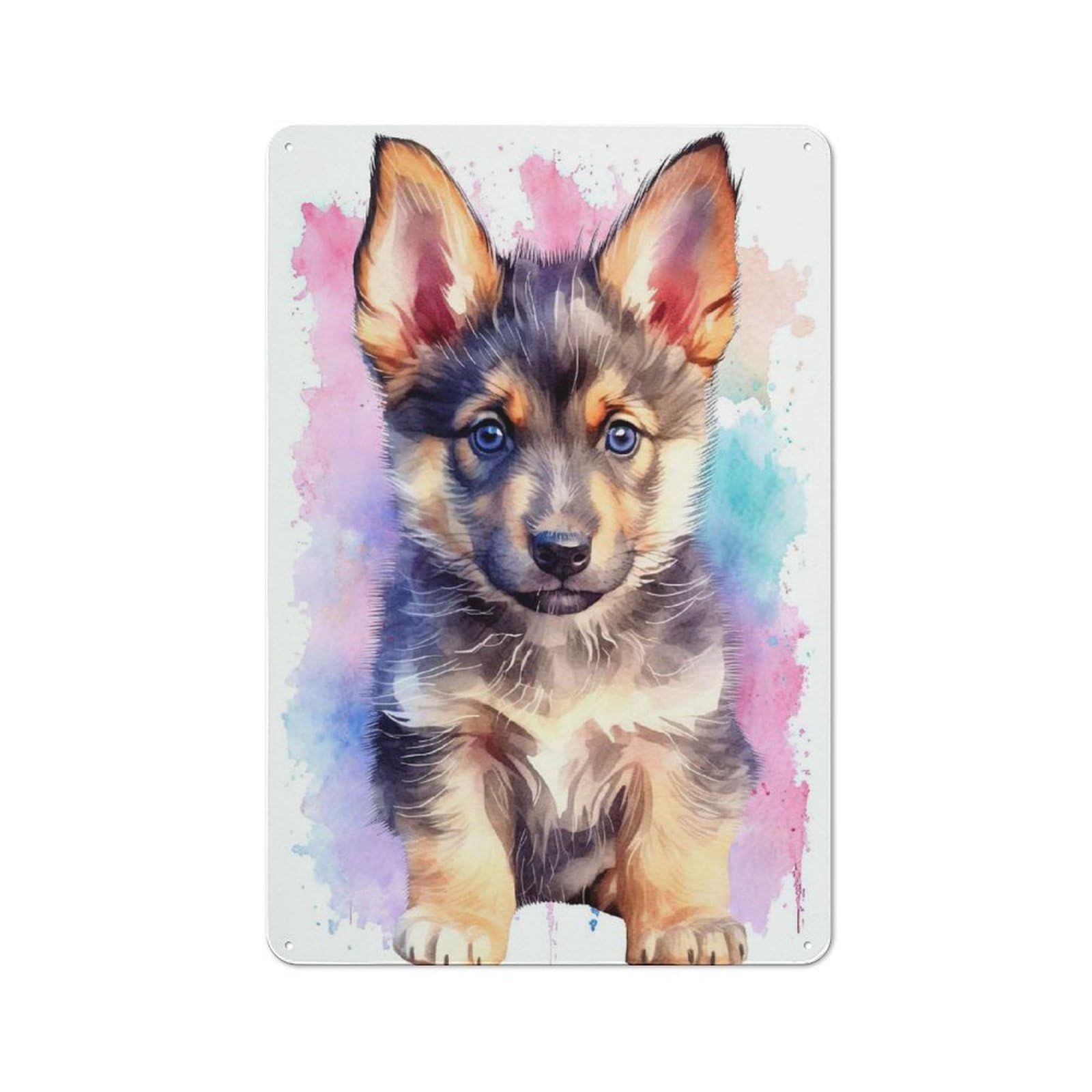 Understated Decorative Metal Sign 30x20cm Featuring Cute Baby German Shepherd, Study Room Decor for Workspace, Cafe, Shop Or Desk Area