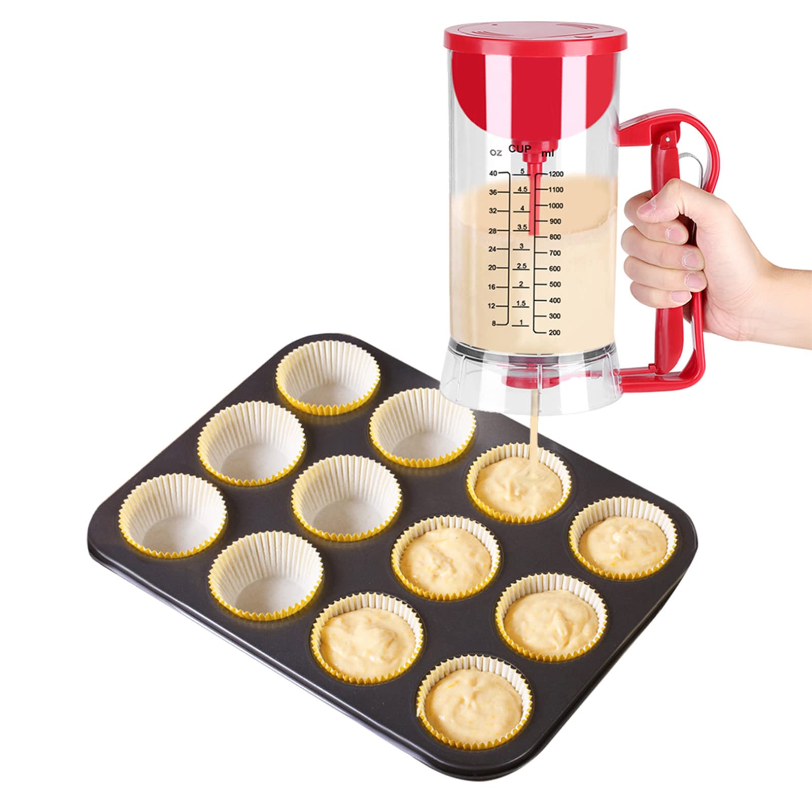 Electric Stirring Batter Dispenser, Cordless Electric Battery Powered Mixer Dispenser Pancake Cupcake Waffle Batter Maker Machine
